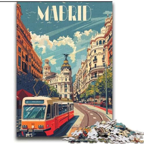 2000-teiliges Puzzle für Erwachsene und Jugendliche, Madrid City Vibes, anspruchsvolles Spiel und Familienspaß mit vollständig ineinandergreifenden, zufällig geformten Teilen, 70x100cm von ABKMXDKZ