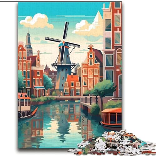 2000-teiliges Puzzle für Teenager, Geschenke, Amsterdamer Windmühlenreise, Spielspielzeug, jedes Teil ist einzigartig – anspruchsvolles Familienspiel für 14-Jährige, 70x100cm von ABKMXDKZ