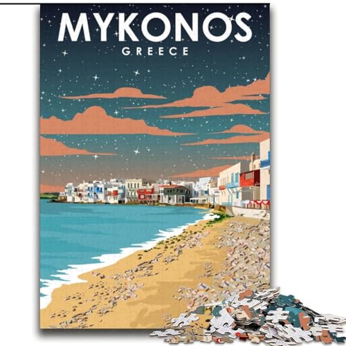 2000-teiliges Puzzle für Teenager, Mykonos, Griechenland, Nachtkunst, für Kinder ab 14 Jahren, Lernspiel, Herausforderung, Spielzeug, Geschenk zum Geburtstag, 70x100cm von ABKMXDKZ