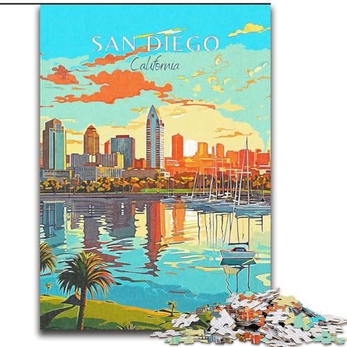 Puzzle 1000 Teile für Erwachsene, Kalifornien, San Diego, dekomprimierendes intellektuelles Lernspielzeug, ganze Familie, 26x38cm von ABKMXDKZ