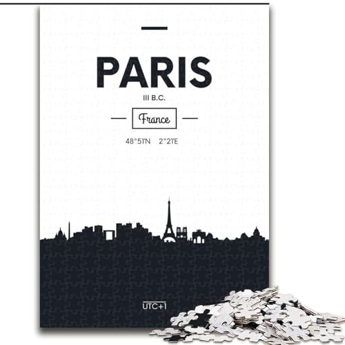 Puzzle 1000 Teile für Erwachsene, Paris, Frankreich, dekomprimierendes intellektuelles Lernspielzeug, ganze Familie, 26x38cm von ABKMXDKZ