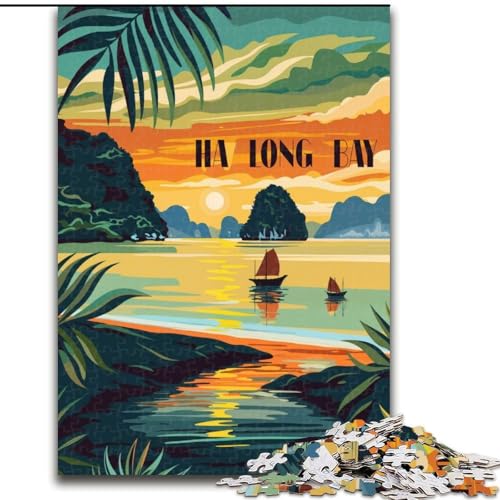 Puzzle 1000 Teile für Erwachsene, Sonnenuntergang in der Ha Long Bay, dekomprimierendes intellektuelles Lernspielzeug ganze Familie, 50x75cm von ABKMXDKZ