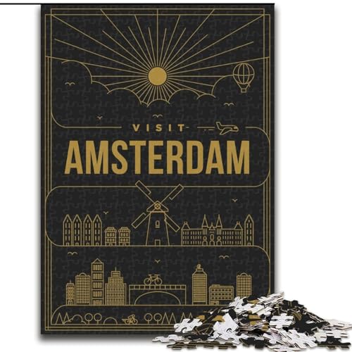 Puzzle 1000 Teile für Erwachsene und Jugendliche, Amsterdam, Niederlande, Spielzeug, Lernspiele, Stressabbau, Stärkung der Liebe zwischen Paaren, 26x38cm von ABKMXDKZ
