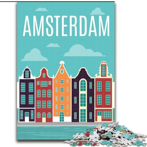 Puzzle 1000 Teile für Erwachsene und Jugendliche, Amsterdam, Niederlande, Spielzeug, Lernspiele, Stressabbau, Stärkung der Liebe zwischen Paaren, 50x75cm von ABKMXDKZ