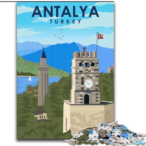 Puzzle 1000 Teile für Erwachsene und Jugendliche, Antalya-Reiseplakat, Spielzeug, Lernspiele, Stressabbau, Stärkung der Liebe zwischen Paaren, 26x38cm von ABKMXDKZ