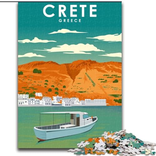 Puzzle 1000 Teile für Erwachsene und Jugendliche, Kreta, Griechenland, Reiseplakat, Spielzeug, Lernspiele, Stressabbau, Stärkung der Liebe zwischen Paaren, 26x38cm von ABKMXDKZ