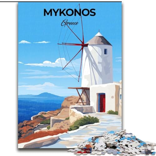Puzzle 1000 Teile für Erwachsene und Jugendliche, Mykonos, Griechenland, Reisen, Spielzeug, Lernspiele, Stressabbau, Stärkung der Liebe zwischen Paaren, 50x75cm von ABKMXDKZ