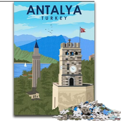 Puzzle 1000 Teile für Teenager, Antalya-Reiseposter, Spielzeug, Lernspiele, Stressabbau, einzigartige Heimdekoration und Geschenke, 50x75cm von ABKMXDKZ