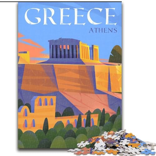 Puzzle 1000 Teile für Teenager, Athen, Griechenland-Illustration, Spielzeug, Lernspiele, Stressabbau, einzigartige Heimdekoration und Geschenke, 50x75cm von ABKMXDKZ
