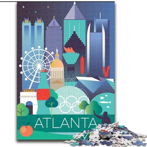 Puzzle 1000 Teile für Teenager, Geschenke, Atlanta City Travel Poster, Lernspielzeug, einzigartige Geburtstags- und Geschenkideen für Kinder ab 14 Jahren, 50x75cm von ABKMXDKZ