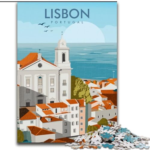 Puzzle 1000 Teile für Teenager, Geschenke, Lissabon, Portugal, Stadtbild, Lernspielzeug, einzigartige Geburtstags- und Geschenkideen für Kinder ab 14 Jahren, 50x75cm von ABKMXDKZ