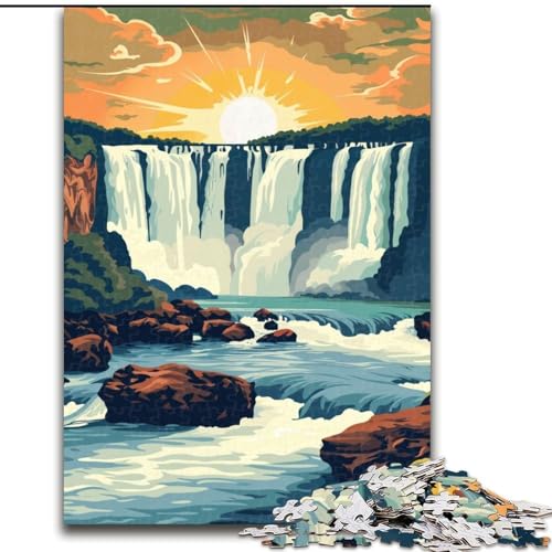 Puzzle 1000 Teile für Teenager, Geschenke, Sonnenuntergang der Iguazú-Wasserfälle, Lernspielzeug, einzigartige Geburtstags- und Geschenkideen für Kinder ab 14 Jahren, 26x38cm von ABKMXDKZ