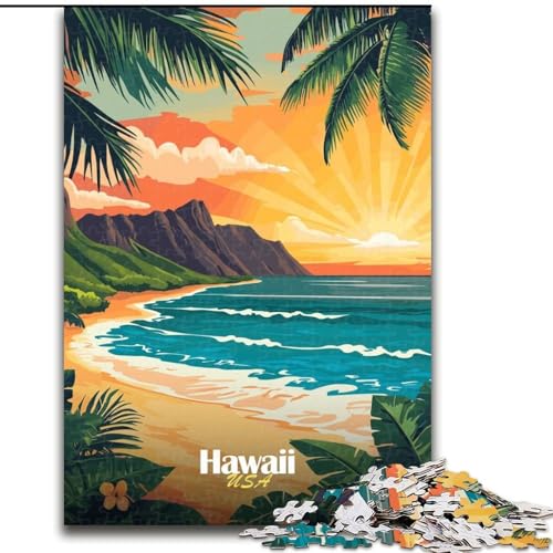 Puzzle 1000 Teile für Teenager, Hawaii Sunset Beach, Spielzeug, Lernspiele, Stressabbau, einzigartige Heimdekoration und Geschenke, 26x38cm von ABKMXDKZ