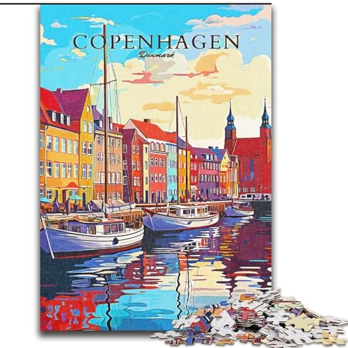 Puzzle 1000 Teile für Teenager, Kopenhagen, Dänemark, Reisen, Lernspielzeug, einzigartige Geburtstags- und Geschenkideen für Kinder ab 14 Jahren, 50x75cm von ABKMXDKZ