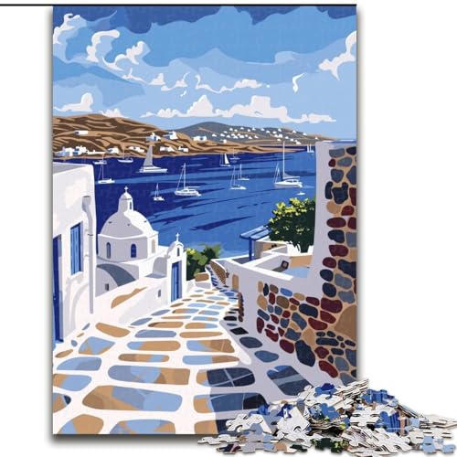 Puzzle 1000 Teile für Teenager, griechische Insel Mykonos, Lernspielzeug, einzigartige Geburtstags- und Geschenkideen für Kinder ab 14 Jahren, 50x75cm von ABKMXDKZ