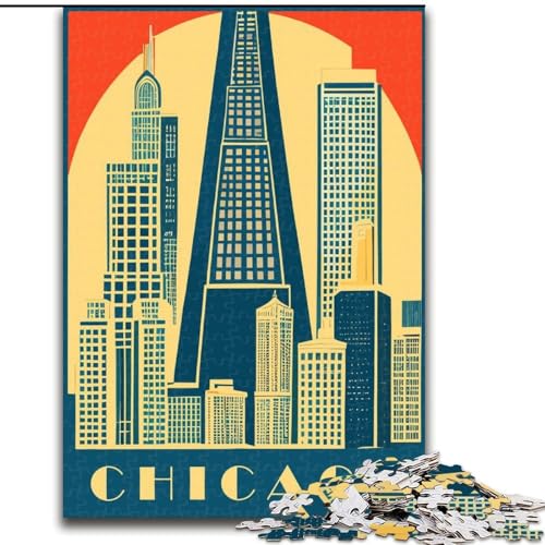 Puzzle 1000 Teile für Teenager Chicago, Lernspielzeug, einzigartige Geburtstags- und Geschenkideen für Kinder ab 14 Jahren, 50x75cm von ABKMXDKZ