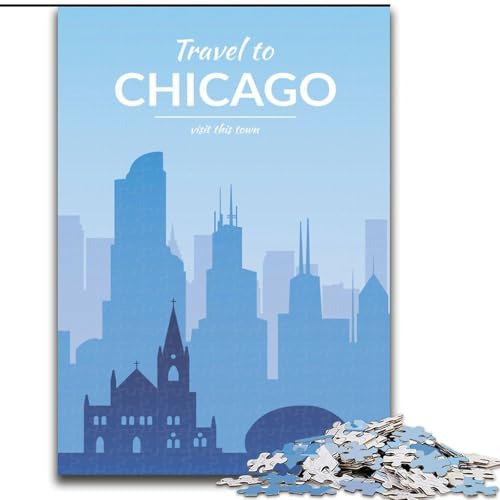 Puzzle 1000 Teile für Teenager Chicago, Spielzeug, Lernspiele, Stressabbau, einzigartige Heimdekoration und Geschenke, 26x38cm von ABKMXDKZ