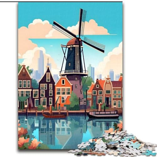 Puzzle 1000 Teile für Teenager-Geschenke Amsterdam Windmühlenreise, Lernspielzeug, einzigartige Geburtstags- und Geschenkideen für Kinder ab 14 Jahren, 50x75cm von ABKMXDKZ