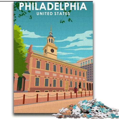 Puzzle 2000 Teile für Erwachsene Philadelphia Reiseplakat, Dekomprimierendes intellektuelles Lernspielzeug ganze Familie 70x100cm von ABKMXDKZ