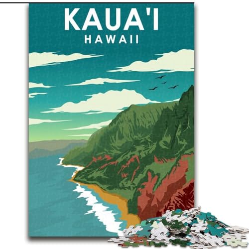 Puzzle für Erwachsene, 1000 Puzzles, Kauai, Hawaii, Reiseposter, Lernspielzeug, Familienspiele, einzigartige Geburtstags- und Geschenkideen, 26x38cm von ABKMXDKZ