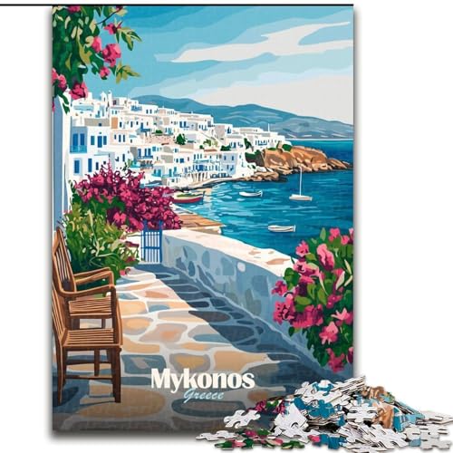 Puzzle für Erwachsene, 1000 Puzzles, Mykonos, Griechenland, Landschaft, Lernspielzeug, Familienspiele, einzigartige Geburtstags- und Geschenkideen, 26x38cm von ABKMXDKZ