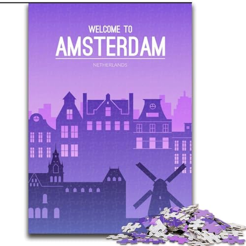 Puzzle für Erwachsene, 1000 Teile, Amsterdam, Niederlande, Spielzeug, Lernspiele, Stressabbau, Stärkung der Liebe zwischen Paaren, 26x38cm von ABKMXDKZ