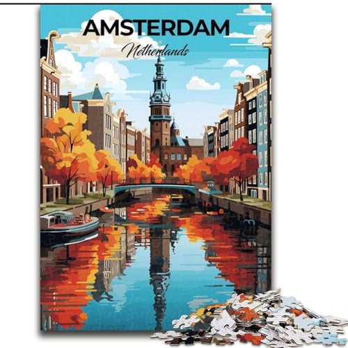 Puzzle für Erwachsene, 1000 Teile, Amsterdam, Niederlande, für 14+, anspruchsvolles Spiel als Geschenk für die ganze Familie und Freunde, 50x75cm von ABKMXDKZ