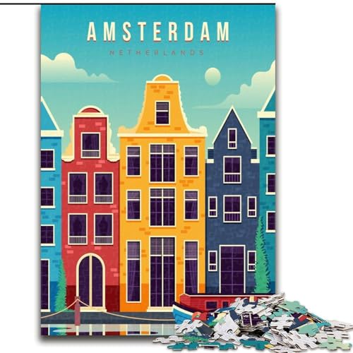 Puzzle für Erwachsene, 1000 Teile, Amsterdam, Niederlande, für Kinder ab 14 Jahren, jedes Teil ist einzigartig – lustiges und herausforderndes Spiel für die ganze Familie, tolles Geschenk, 26x38cm von ABKMXDKZ