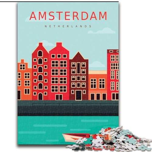 Puzzle für Erwachsene, 1000 Teile, Amsterdam, Niederlande, geeignet für Kinder ab 14 Jahren, Lernspiele für Zuhause, DIY-Spielzeug, Kunstwerk, Geschenk, 26x38cm von ABKMXDKZ