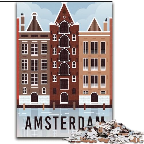Puzzle für Erwachsene, 1000 Teile, Amsterdam, Niederlande, geeignet für Personen ab 14 Jahren, anspruchsvoll zu lösen, Aber unterhaltsam und humorvoll, tolles Geschenk, 26x38cm von ABKMXDKZ