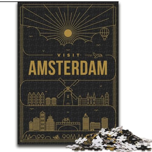 Puzzle für Erwachsene, 1000 Teile, Amsterdam, Niederlande, geeignet für Personen ab 14 Jahren, anspruchsvoll zu lösen, Aber unterhaltsam und humorvoll, tolles Geschenk, 50x75cm von ABKMXDKZ