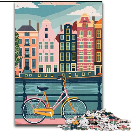Puzzle für Erwachsene, 1000 Teile, Amsterdam Canal Bike, für Kinder ab 14 Jahren, jedes Teil ist einzigartig – lustiges und herausforderndes Spiel für die ganze Familie, tolles Geschenk, 50x75cm von ABKMXDKZ