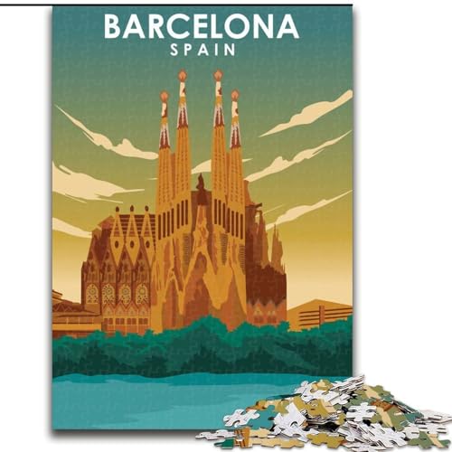 Puzzle für Erwachsene, 1000 Teile, Barcelona, Spanien, Reisekunst, anspruchsvoll und schwierig, mit vollständig ineinandergreifenden, zufällig geformten Teilen, 26x38cm von ABKMXDKZ