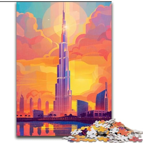 Puzzle für Erwachsene, 1000 Teile, Dubai Skyline Sonnenuntergang, Spielspielzeug, jedes Teil ist einzigartig – anspruchsvolles Familienspiel für Kinder ab 14 Jahren, 50x75cm von ABKMXDKZ