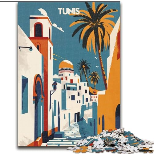 Puzzle für Erwachsene, 1000 Teile, Farben von Tunis, anspruchsvoll und schwierig, mit vollständig ineinandergreifenden, zufällig geformten Teilen, 50x75cm von ABKMXDKZ