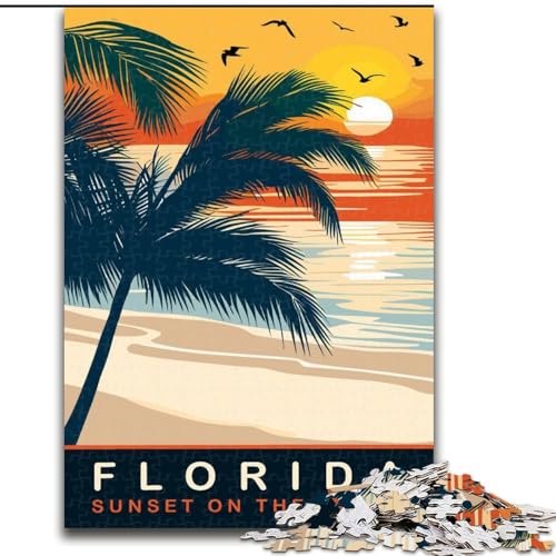 Puzzle für Erwachsene, 1000 Teile, Florida Beach, anspruchsvoll, mit vollständig ineinandergreifenden, zufällig geformten Teilen, 50x75cm von ABKMXDKZ
