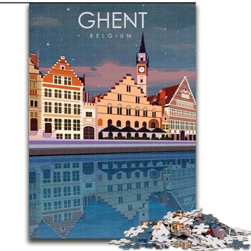 Puzzle für Erwachsene, 1000 Teile, Gent, Belgien, Reisekunst, hilft dem Gehirn, süchtig machendes Spielzeug zu trainieren, um Geduld zu fördern, perfekte Dekoration, 26x38cm von ABKMXDKZ