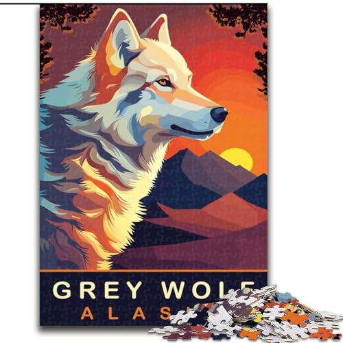 Puzzle für Erwachsene, 1000 Teile, Grauer Wolf, anspruchsvoll, mit vollständig ineinandergreifenden, zufällig geformten Teilen, 26x38cm von ABKMXDKZ