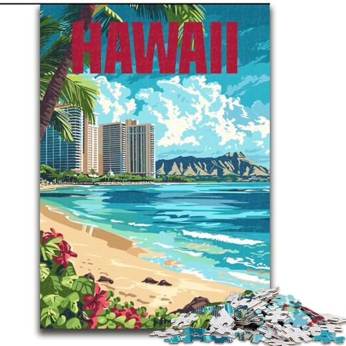 Puzzle für Erwachsene, 1000 Teile, Hawaii-Strand, Spielzeug, Lernspiele, Stressabbau, Stärkung der Liebe zwischen Paaren, 26x38cm von ABKMXDKZ