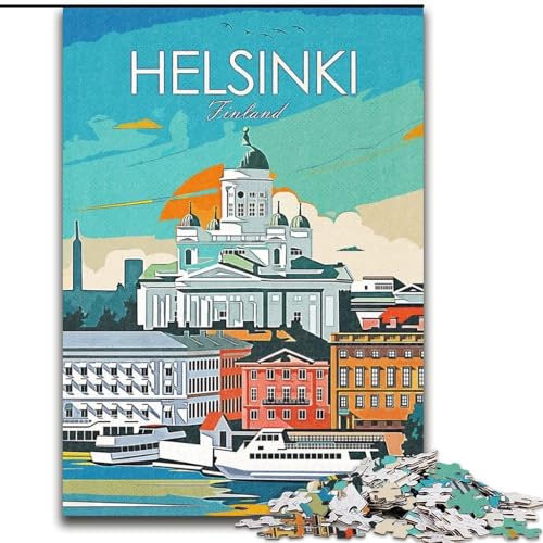 Puzzle für Erwachsene, 1000 Teile, Helsinki-Vintage-Poster, Spielspielzeug, jedes Teil ist einzigartig – anspruchsvolles Familienspiel für Kinder ab 14 Jahren, 26x38cm von ABKMXDKZ