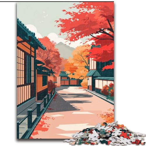 Puzzle für Erwachsene, 1000 Teile, Herbststraße in Japan, hilft dem Gehirn, süchtig machendes Spielzeug zu trainieren, um Geduld zu fördern, perfekte Dekoration, 26x38cm von ABKMXDKZ