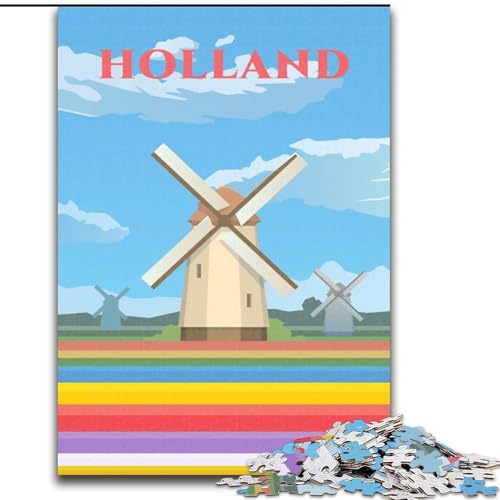 Puzzle für Erwachsene, 1000 Teile, Holland, anspruchsvoll, schwierig, mit vollständig ineinandergreifenden, zufällig geformten Teilen, 26x38cm von ABKMXDKZ