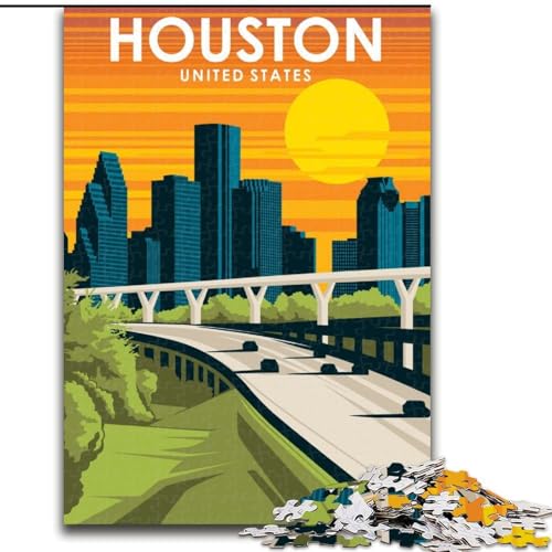 Puzzle für Erwachsene, 1000 Teile, Houston, Texas, Reisekunst, für Kinder ab 14 Jahren, jedes Teil ist einzigartig – lustiges und herausforderndes Spiel für die ganze Familie, tolles Geschenk, 50x75cm von ABKMXDKZ
