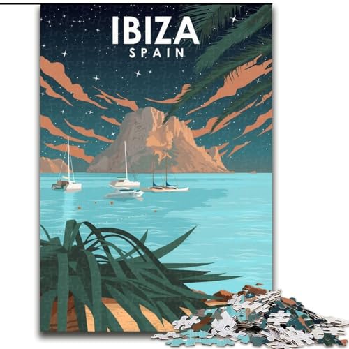 Puzzle für Erwachsene, 1000 Teile, Ibiza, Spanien, Nachtkunst, anspruchsvoll und schwierig, mit vollständig ineinandergreifenden, zufällig geformten Teilen, 26x38cm von ABKMXDKZ