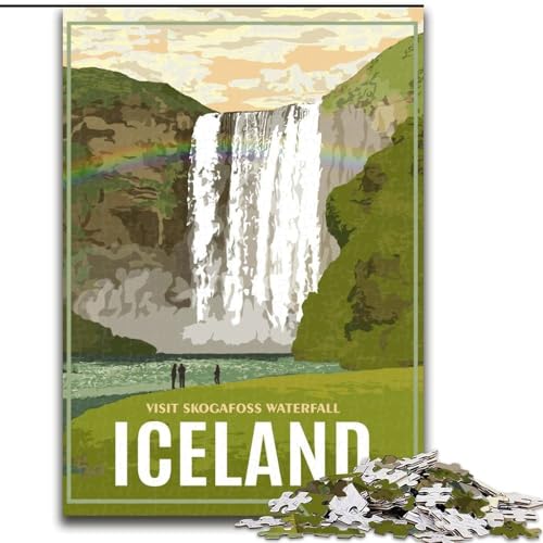 Puzzle für Erwachsene, 1000 Teile, Island, Skogafoss-Wasserfall, Spielzeug, Lernspiele, Stressabbau, Stärkung der Liebe zwischen Paaren, 26x38cm von ABKMXDKZ