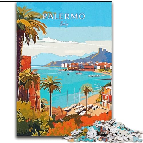 Puzzle für Erwachsene, 1000 Teile, Italien, Palermo, Reise, anspruchsvoll, schwierig, mit vollständig ineinandergreifenden, zufällig geformten Teilen, 50x75cm von ABKMXDKZ