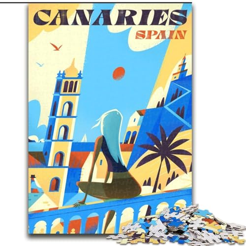 Puzzle für Erwachsene, 1000 Teile, Kanaren, Spanien, Reiseplakat, Spielzeug, Lernspiele, Stressabbau, Stärkung der Liebe zwischen Paaren, 26x38cm von ABKMXDKZ