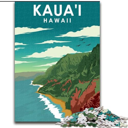 Puzzle für Erwachsene, 1000 Teile, Kauai, Hawaii-Reiseposter, geeignet für Personen ab 14 Jahren, anspruchsvoll zu vervollständigen, Aber lustig und humorvoll, tolles Geschenk, 50x75cm von ABKMXDKZ