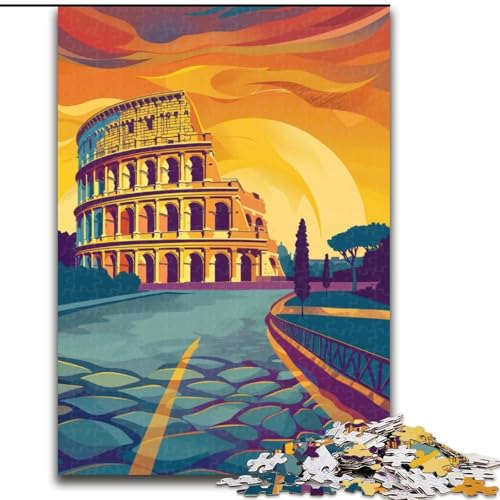 Puzzle für Erwachsene, 1000 Teile, Kolosseum-Sonnenuntergang, anspruchsvoll und schwierig, mit vollständig ineinandergreifenden, zufällig geformten Teilen, 50x75cm von ABKMXDKZ