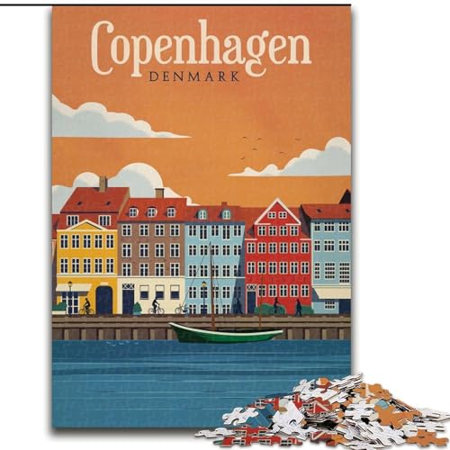 Puzzle für Erwachsene, 1000 Teile, Kopenhagen, Familienspiel, Stressabbau, schwierige Herausforderung, stärkt die Liebe zwischen Paaren, 50x75cm von ABKMXDKZ